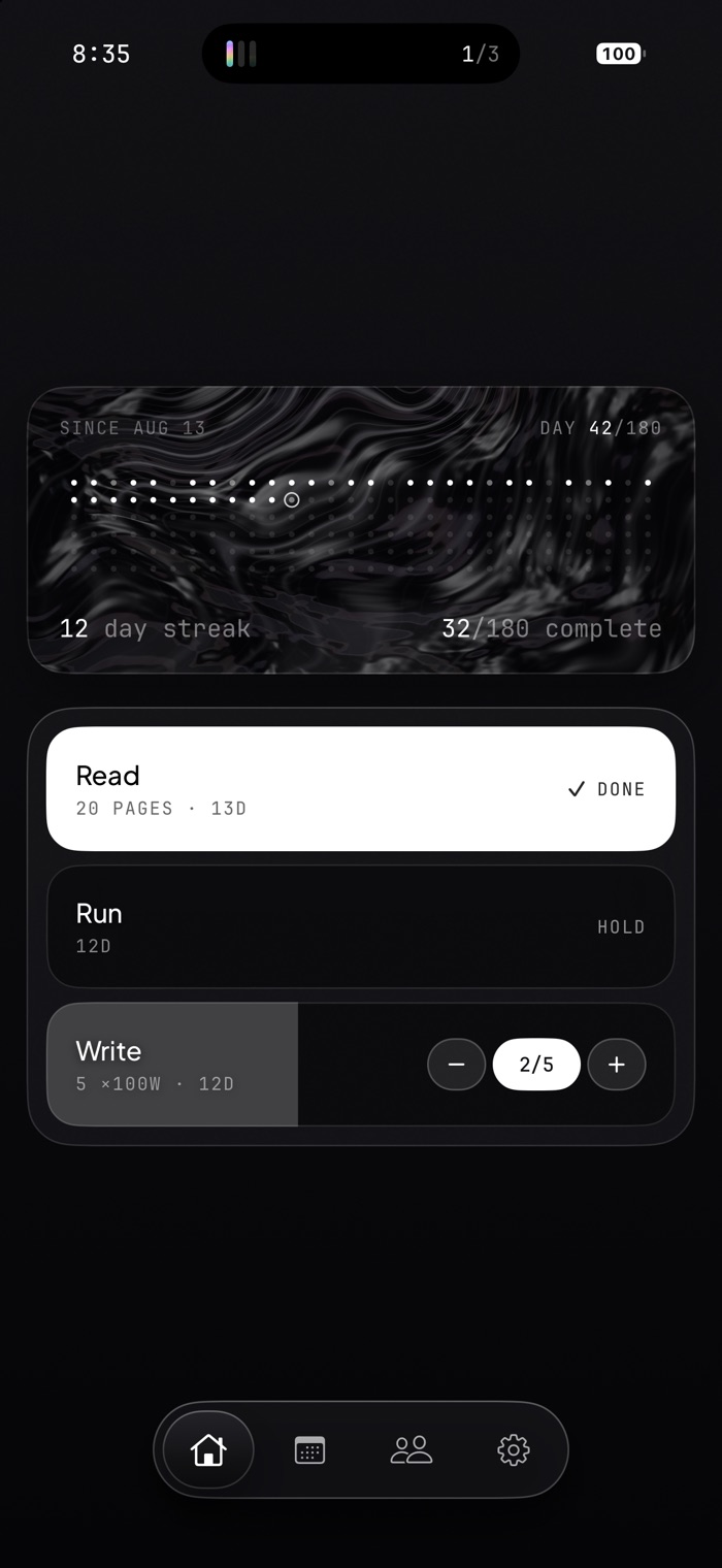 6 Months on iPhone: the island at the top, the run card, today's three goals